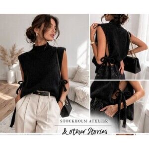 & Other Stories Wool & Mohair Blend Mock Neck Ribbed Bib Sweater Black One Size